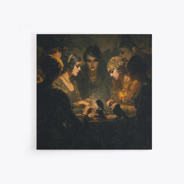 The Spider Sewing Circle, Dark Symbolist Art, Square Wall Art, Dark Fantasy Wall Art, Canvas Print, Halloween Wall Art