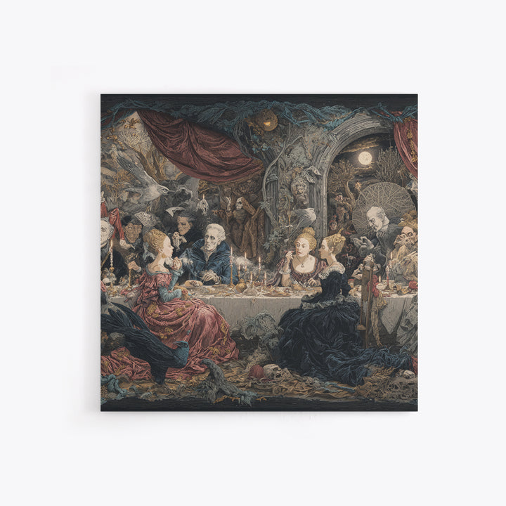 The Spider Sewing Circle, Symbolist Etching Art, Square Wall Art, Dark Halloween Decor, Framed Canvas Print, Halloween Wall Art