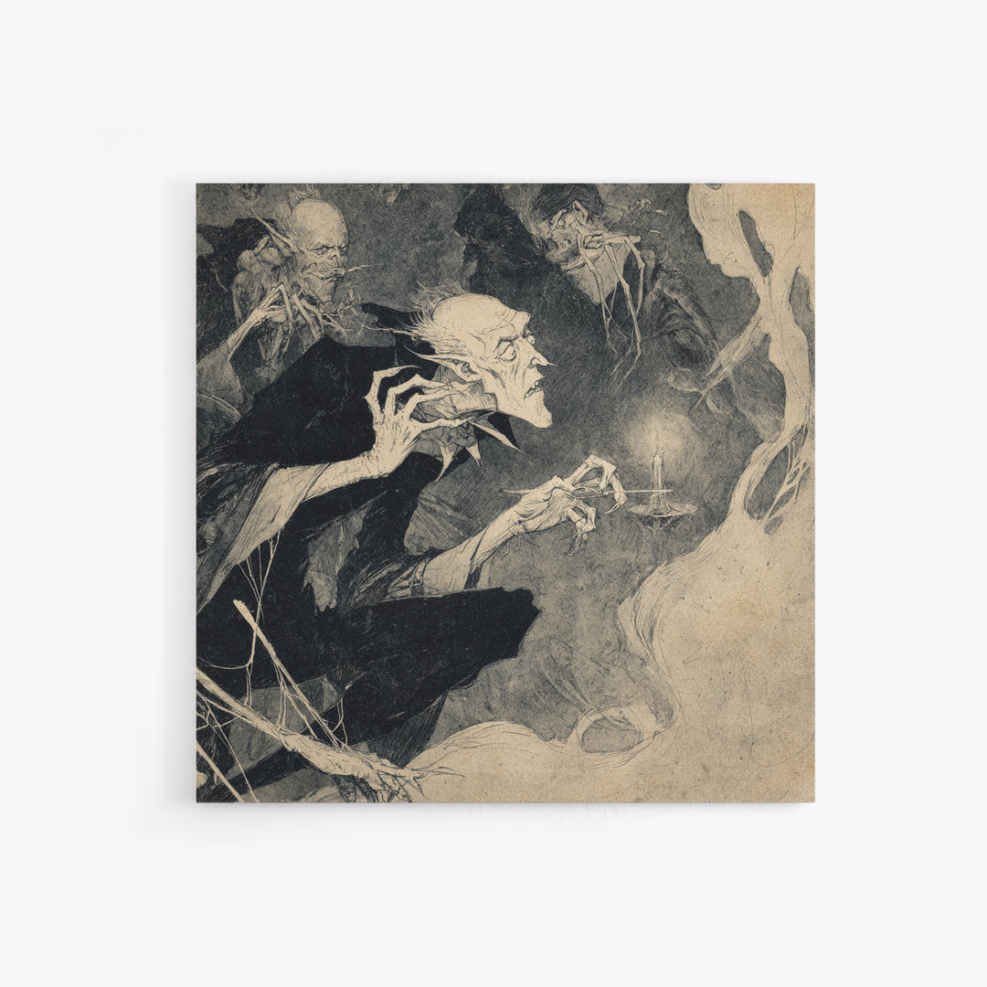 The Spider Sewing Circle, Expressionist Nightmare Art, Square Wall Art, Dark Halloween Decor, Framed Canvas Print, Halloween Wall Art