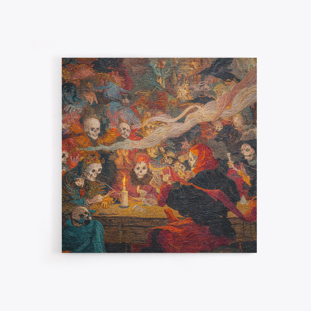 The Spider Sewing Circle, Grotesque Carnival Art, Square Wall Art, Gothic Horror Wall Art, Canvas Print, Halloween Wall Art