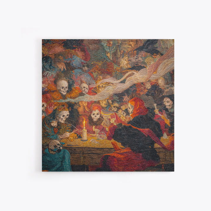 The Spider Sewing Circle, Grotesque Carnival Art, Square Wall Art, Gothic Horror Wall Art, Canvas Print, Halloween Wall Art