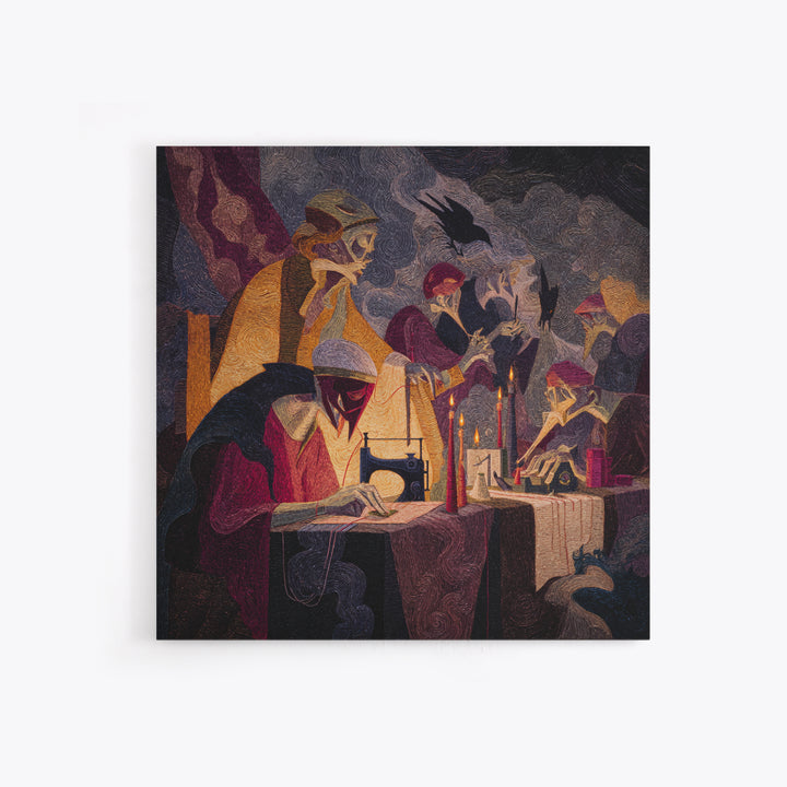 The Spider Sewing Circle, Expressionist Gothic Art, Square Wall Art, Gothic Horror Wall Art, Canvas Print, Halloween Wall Art