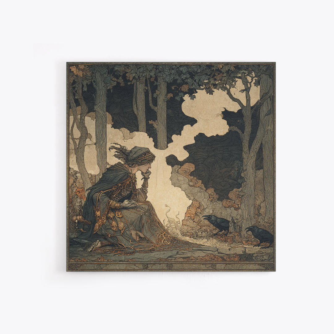 The Spider Sewing Circle, Gothic Storybook Art, Square Wall Art, Dark Fantasy Wall Art, Canvas Print, Halloween Wall Art