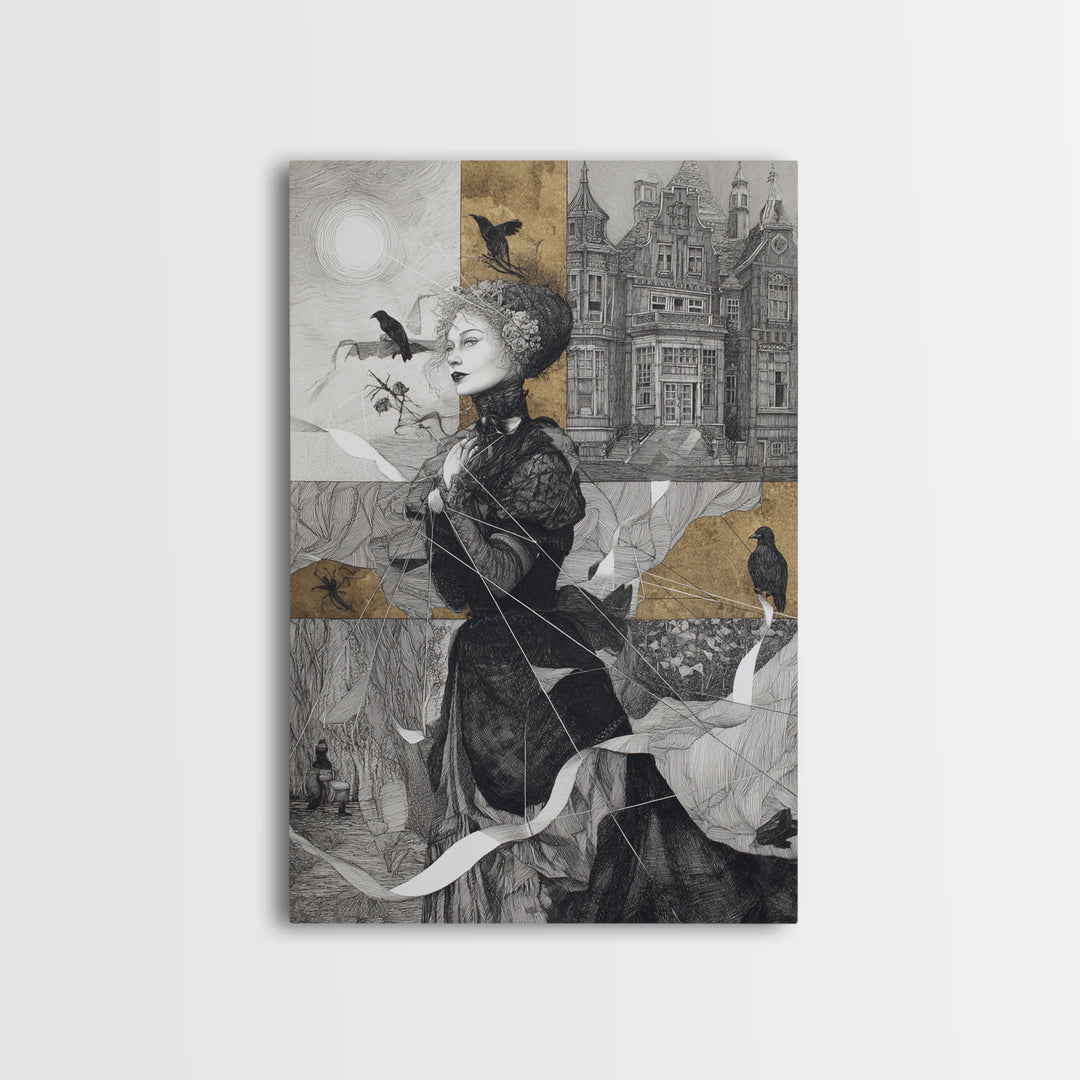 The Spider Sewing Circle, Victorian Macabre Art, Vertical Wall Art, Macabre Wall Art, Framed Canvas Print, Halloween Wall Art