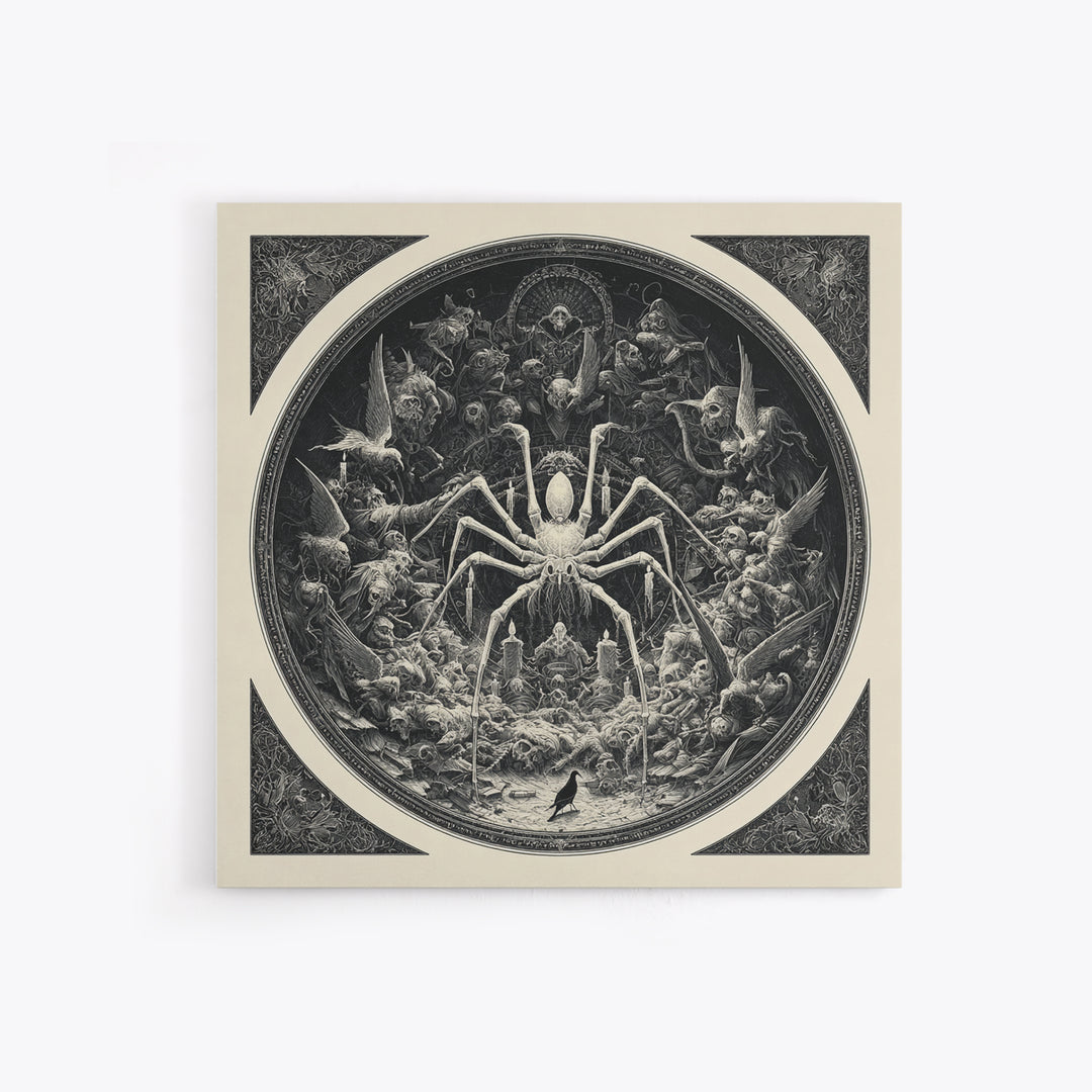 The Spider Sewing Circle, Biomechanical Horror Art, Square Wall Art, Gothic Horror Wall Art, Canvas Print, Halloween Wall Art