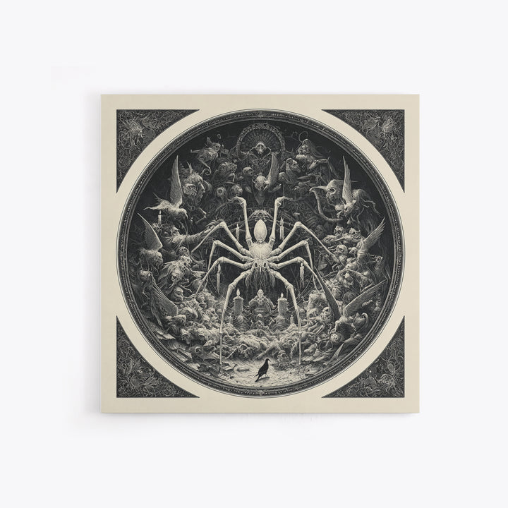 The Spider Sewing Circle, Biomechanical Horror Art, Square Wall Art, Gothic Horror Wall Art, Canvas Print, Halloween Wall Art