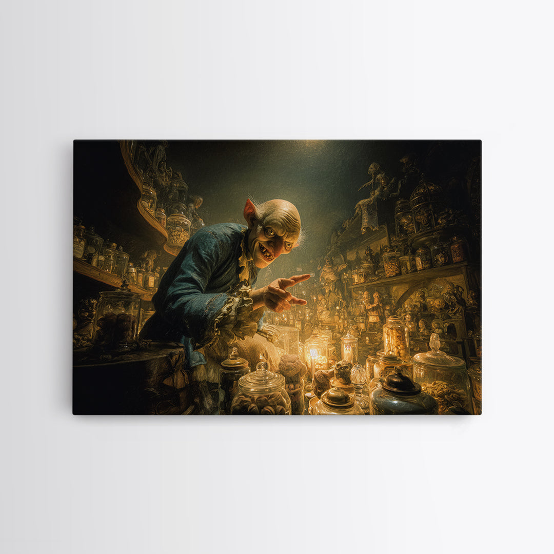 The Goblin Candy Shop, Medieval Grotesque Art, Landscape Wall Art, Dark Fantasy Wall Art, Framed Canvas Print, Halloween Wall Art