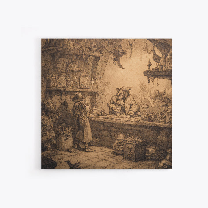 The Goblin Candy Shop, Renaissance Engraving Art, Square Wall Art, Dark Fantasy Wall Art, Framed Canvas Print, Halloween Wall Art