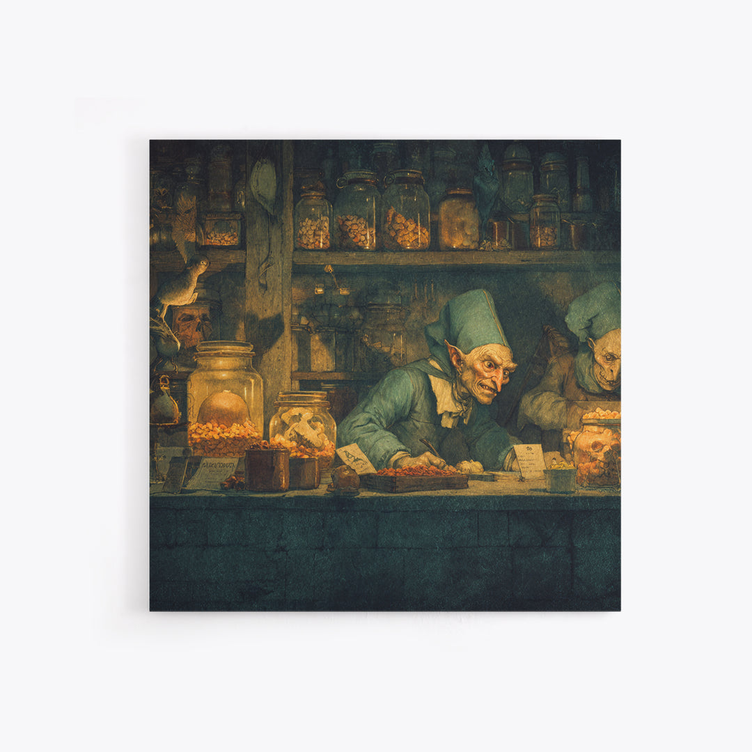 The Goblin Candy Shop, Danse Macabre Art, Square Wall Art, Gothic Horror Wall Art, Framed Canvas Print