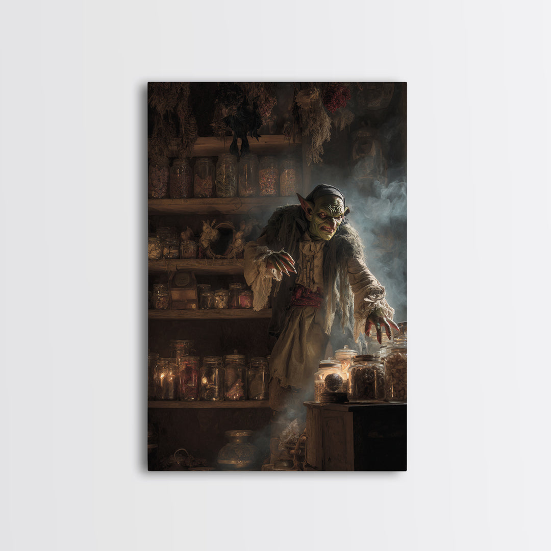 The Goblin Candy Shop, Dark Romantic Horror Art, Vertical Wall Art, Gothic Horror Wall Art, Canvas Print, Halloween Wall Art