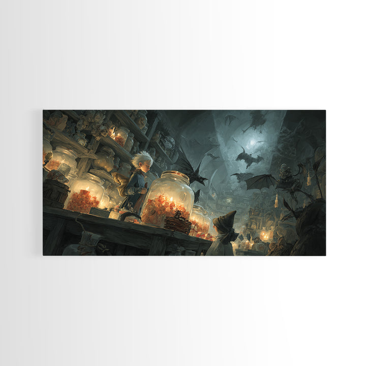 The Goblin Candy Shop, Visionary Gothic Art, Wide Panoramic Art, Dark Halloween Decor, Canvas Print, Halloween Wall Art