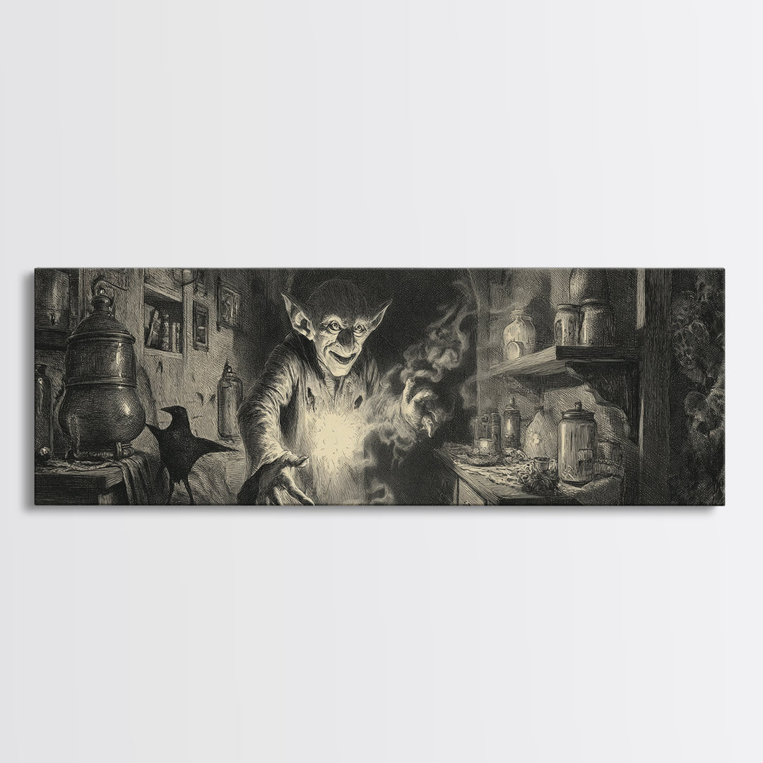 The Goblin Candy Shop, Symbolist Dream Art, Extra Wide Wall Art, Gothic Horror Wall Art, Framed Canvas Print, Halloween Wall Art