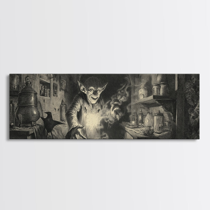 The Goblin Candy Shop, Symbolist Dream Art, Extra Wide Wall Art, Gothic Horror Wall Art, Framed Canvas Print, Halloween Wall Art