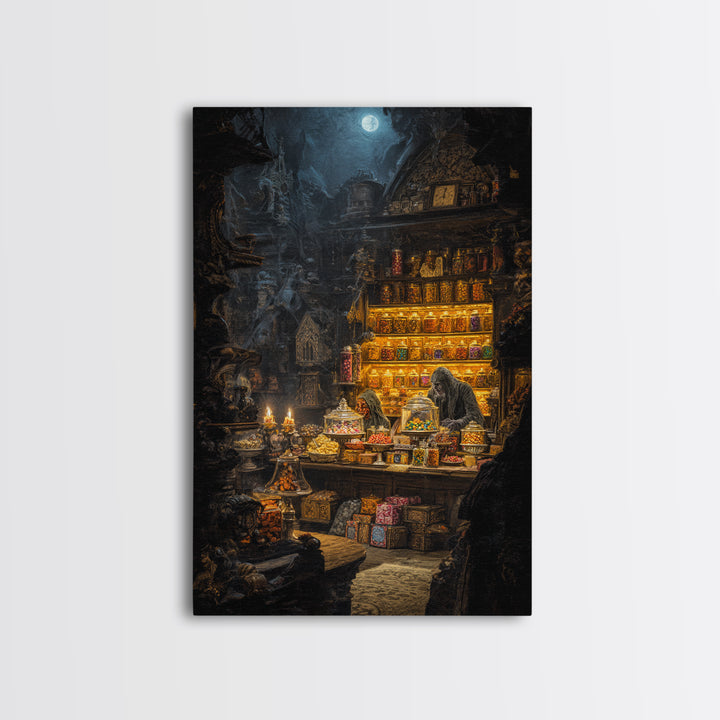 The Goblin Candy Shop, Ornate Symbolist Art, Vertical Wall Art, Macabre Wall Art, Canvas Print, Halloween Wall Art