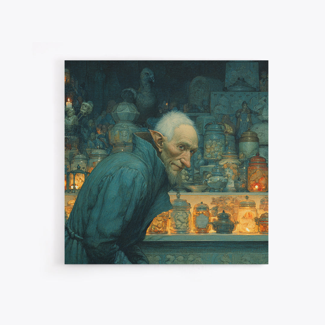 The Goblin Candy Shop, Symbolist Death Art, Square Wall Art, Macabre Wall Art, Canvas Print, Halloween Wall Art, Gothic Home Decor