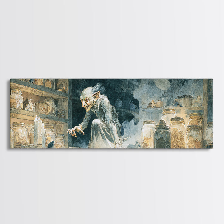 The Goblin Candy Shop, Symbolist Etching Art, Extra Wide Wall Art, Gothic Horror Wall Art, Canvas Print, Halloween Wall Art