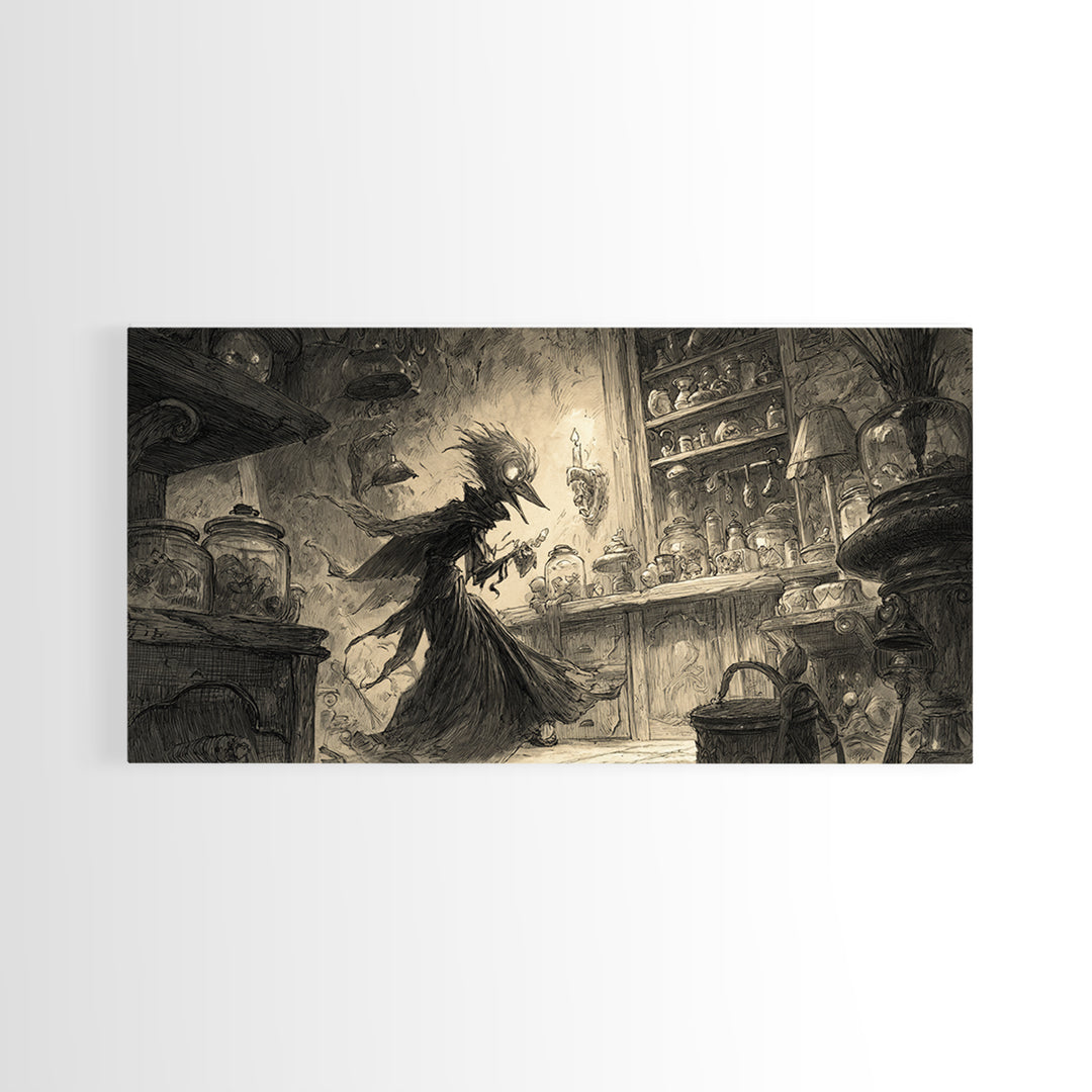The Goblin Candy Shop, Expressionist Nightmare Art, Wide Panoramic Art, Dark Halloween Decor, Canvas Print, Halloween Wall Art