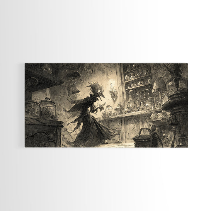 The Goblin Candy Shop, Expressionist Nightmare Art, Wide Panoramic Art, Dark Halloween Decor, Canvas Print, Halloween Wall Art