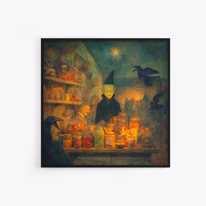 The Goblin Candy Shop, Expressionist Gothic Art, Square Wall Art, Dark Halloween Decor, Canvas Print, Halloween Wall Art, Gothic Home Decor