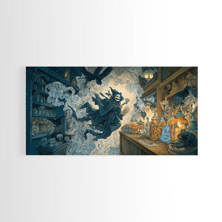 The Goblin Candy Shop, Macabre Folk Print Art, Wide Panoramic Art, Gothic Horror Wall Art, Framed Canvas Print