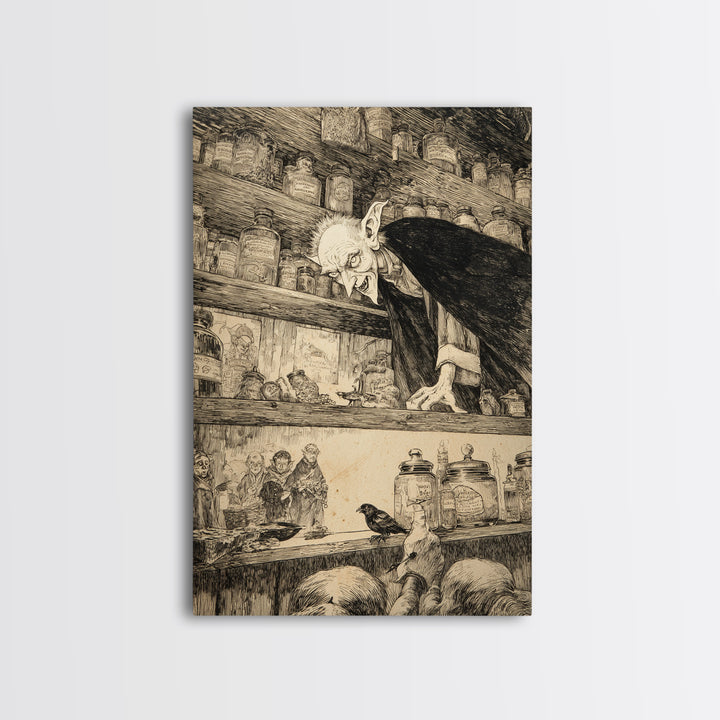 The Goblin Candy Shop, Victorian Macabre Art, Vertical Wall Art, Gothic Horror Wall Art, Framed Canvas Print, Halloween Wall Art