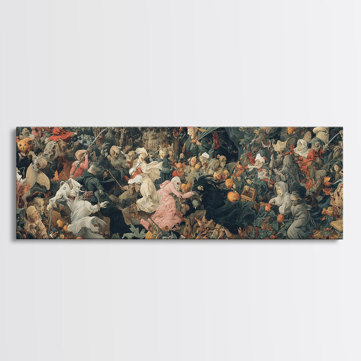 The Haunted Toy Parade, Medieval Grotesque Art, Extra Wide Wall Art, Dark Halloween Decor, Canvas Print, Halloween Wall Art