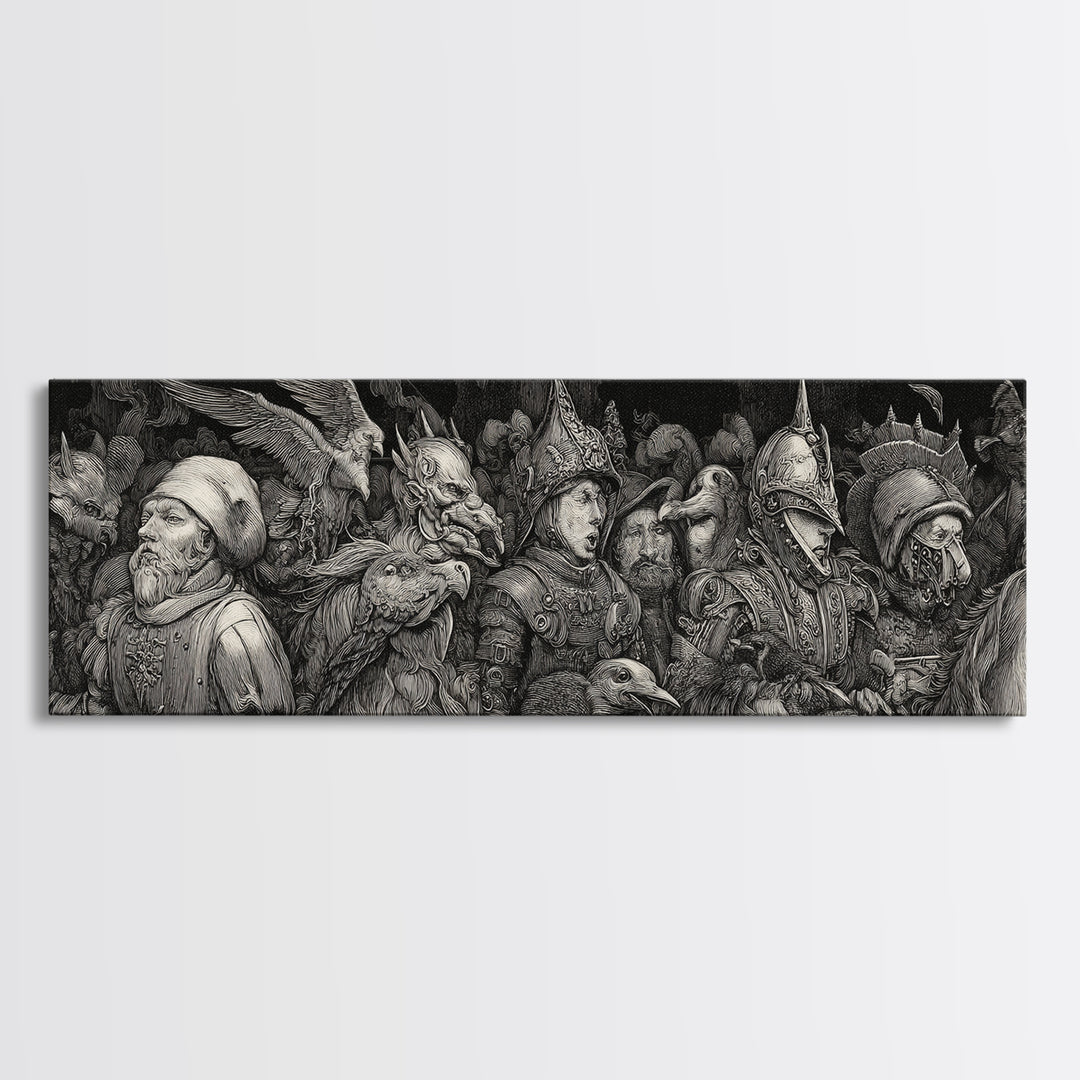 The Haunted Toy Parade, Renaissance Engraving Art, Extra Wide Wall Art, Gothic Horror Wall Art, Canvas Print, Halloween Wall Art