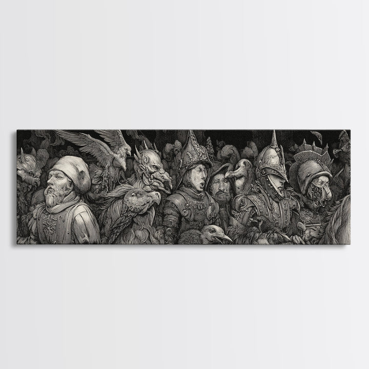 The Haunted Toy Parade, Renaissance Engraving Art, Extra Wide Wall Art, Gothic Horror Wall Art, Canvas Print, Halloween Wall Art