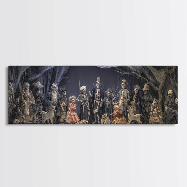 The Haunted Toy Parade, Danse Macabre Art, Extra Wide Wall Art, Dark Halloween Decor, Framed Canvas Print