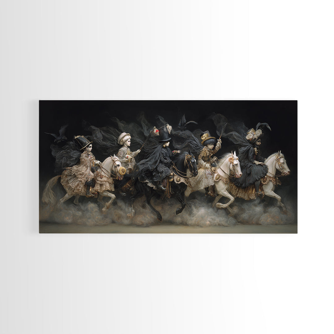 The Haunted Toy Parade, Dark Romantic Horror Art, Wide Panoramic Art, Gothic Horror Wall Art, Canvas Print, Halloween Wall Art