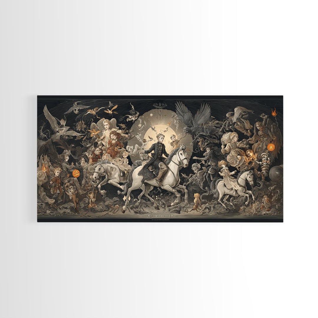 The Haunted Toy Parade, Visionary Gothic Art, Wide Panoramic Art, Dark Fantasy Wall Art, Canvas Print, Halloween Wall Art