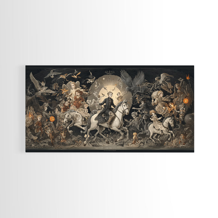 The Haunted Toy Parade, Visionary Gothic Art, Wide Panoramic Art, Dark Fantasy Wall Art, Canvas Print, Halloween Wall Art