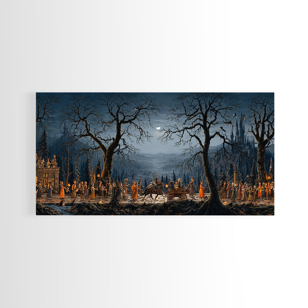The Haunted Toy Parade, Romantic Gothic Landscape, Wide Panoramic Art, Macabre Wall Art, Canvas Print, Halloween Wall Art