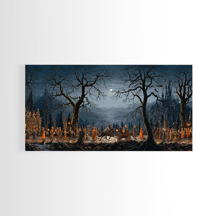 The Haunted Toy Parade, Romantic Gothic Landscape, Wide Panoramic Art, Macabre Wall Art, Canvas Print, Halloween Wall Art