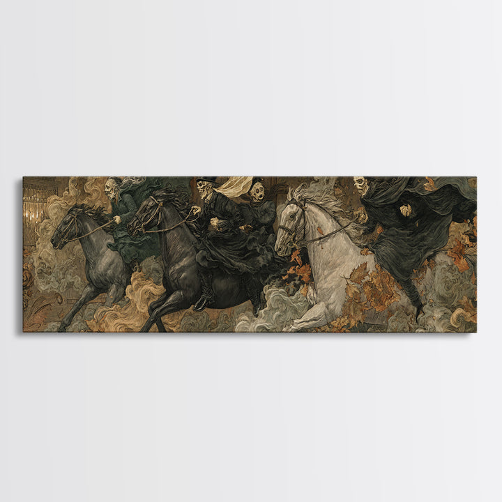 The Haunted Toy Parade, Symbolist Etching Art, Extra Wide Wall Art, Dark Halloween Decor, Framed Canvas Print, Halloween Wall Art