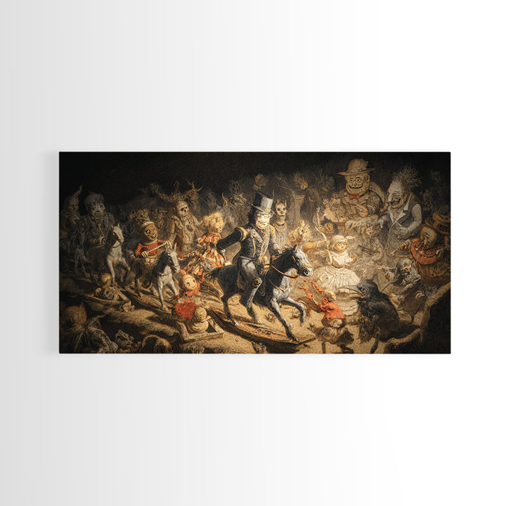 The Haunted Toy Parade, Expressionist Nightmare Art, Wide Panoramic Art, Dark Fantasy Wall Art, Canvas Print, Halloween Wall Art