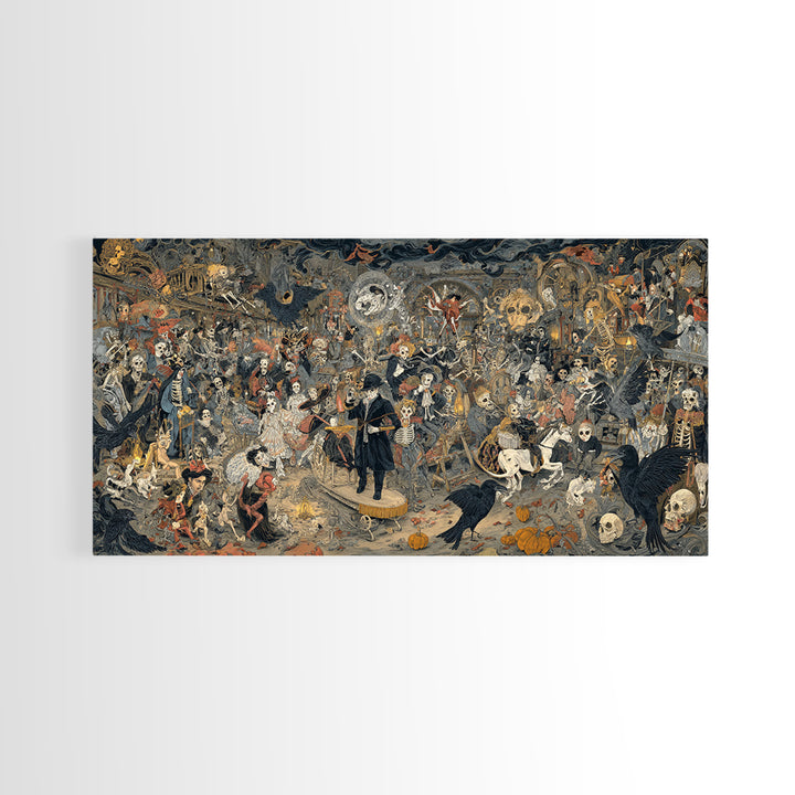 The Haunted Toy Parade, Grotesque Carnival Art, Wide Panoramic Art, Dark Fantasy Wall Art, Framed Canvas Print, Halloween Wall Art