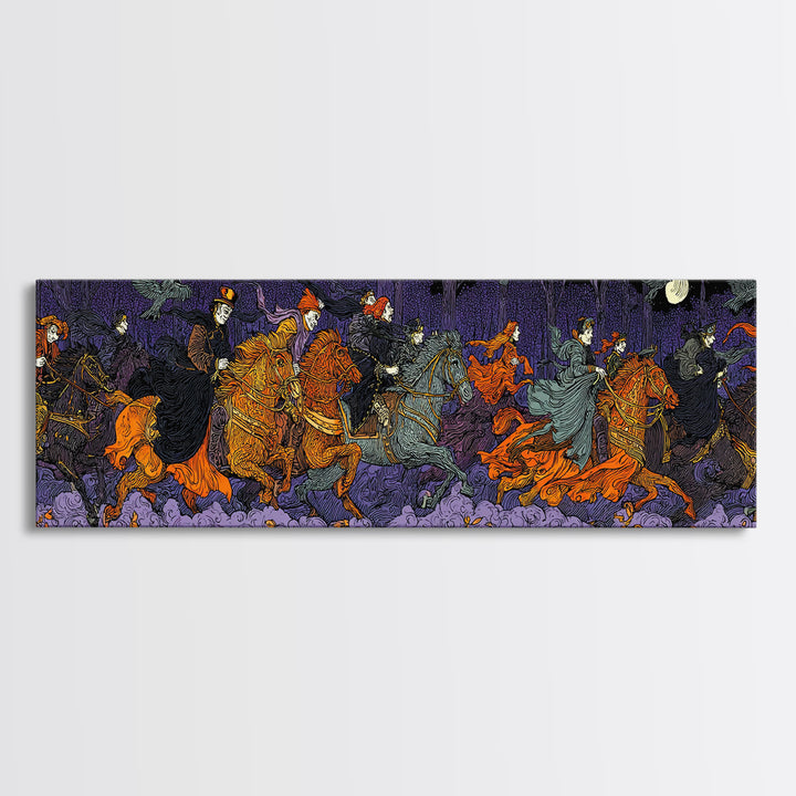 The Haunted Toy Parade, Stained Glass Gothic Art, Extra Wide Wall Art, Dark Fantasy Wall Art, Framed Canvas Print, Halloween Wall Art