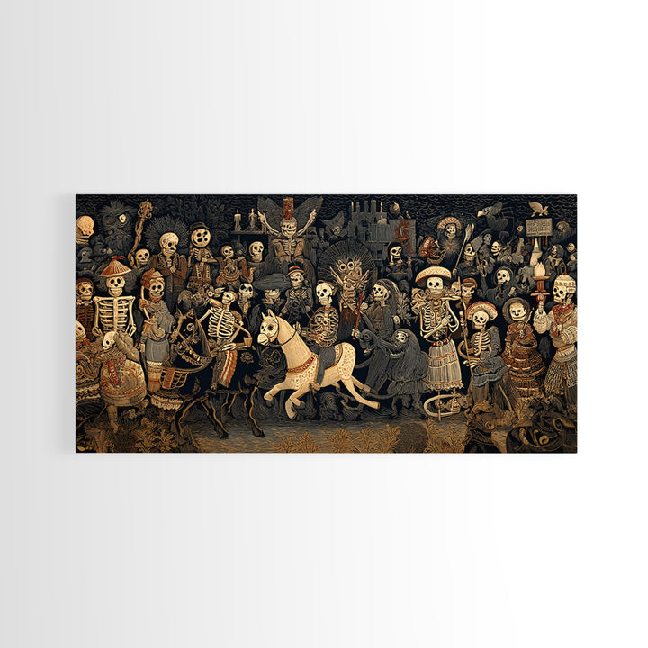 The Haunted Toy Parade, Macabre Folk Print Art, Wide Panoramic Art, Dark Halloween Decor, Canvas Print, Halloween Wall Art