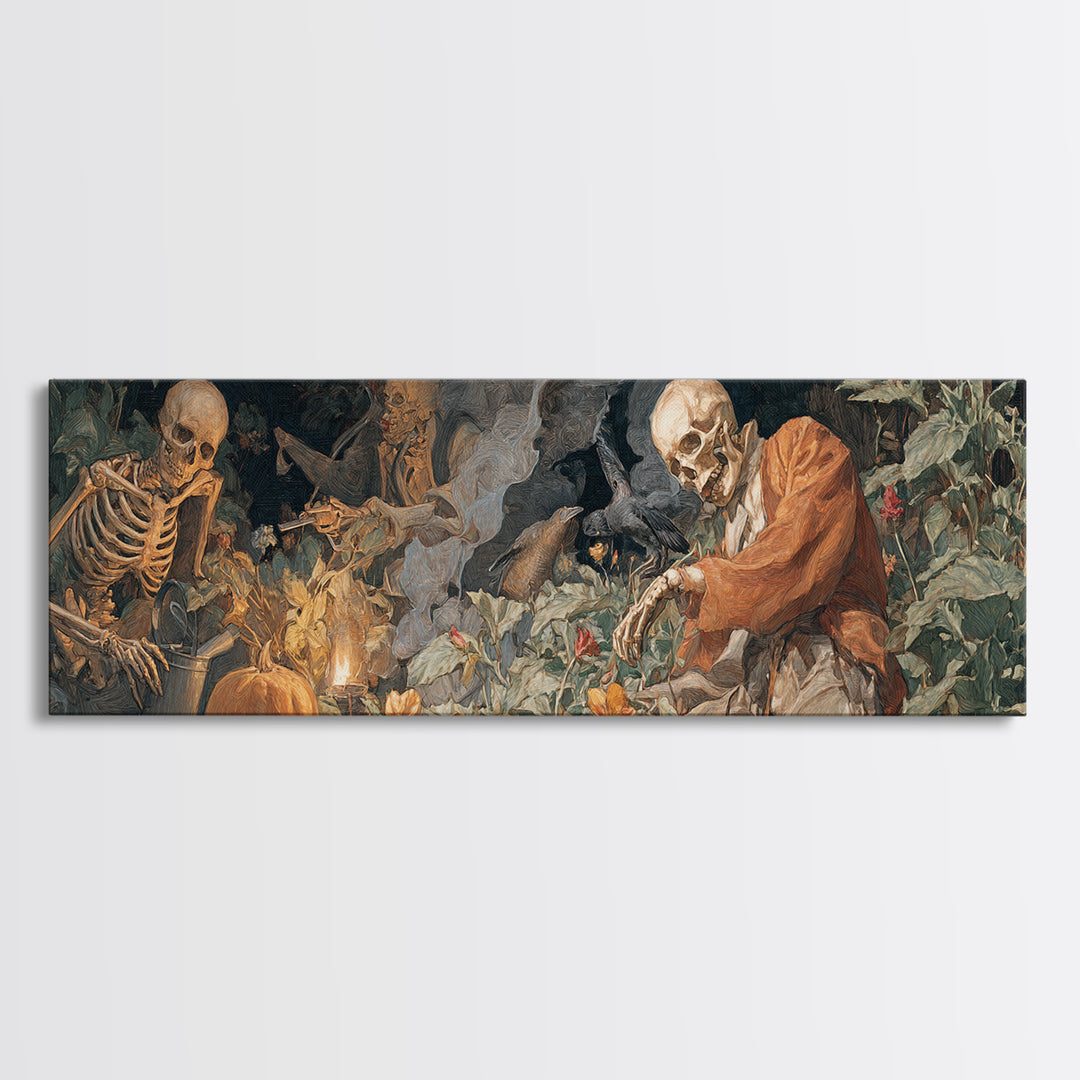 The Skeleton Gardeners, Dark Renaissance Art, Extra Wide Wall Art, Gothic Horror Wall Art, Framed Canvas Print