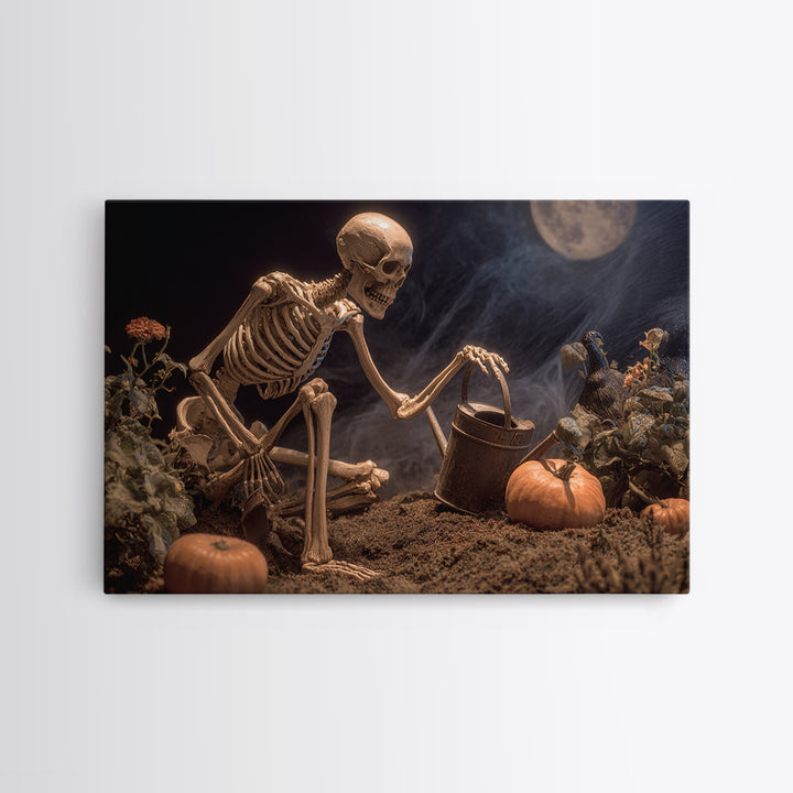 The Skeleton Gardeners, Danse Macabre Art, Landscape Wall Art, Gothic Horror Wall Art, Framed Canvas Print