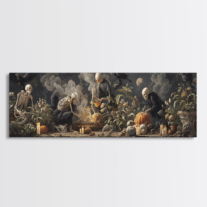 The Skeleton Gardeners, Gothic Nightmare Art, Extra Wide Wall Art, Macabre Wall Art, Canvas Print, Halloween Wall Art