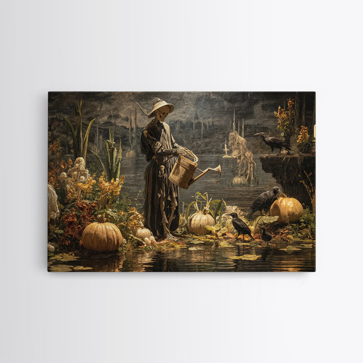 The Skeleton Gardeners, Symbolist Gothic Landscape, Landscape Wall Art, Macabre Wall Art, Canvas Print, Halloween Wall Art