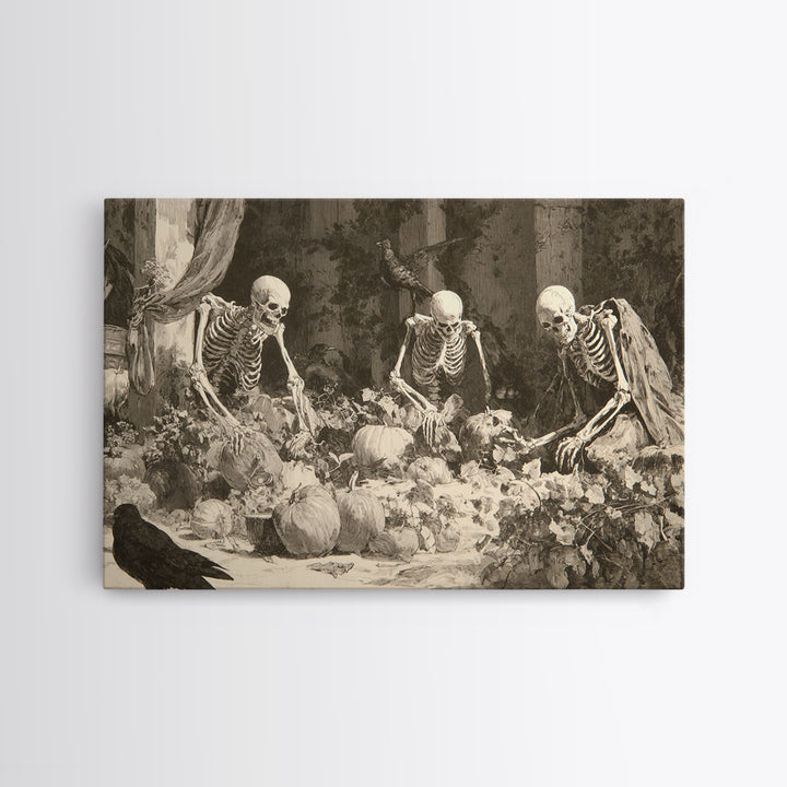 The Skeleton Gardeners, Decadent Gothic Art, Landscape Wall Art, Gothic Horror Wall Art, Framed Canvas Print, Halloween Wall Art