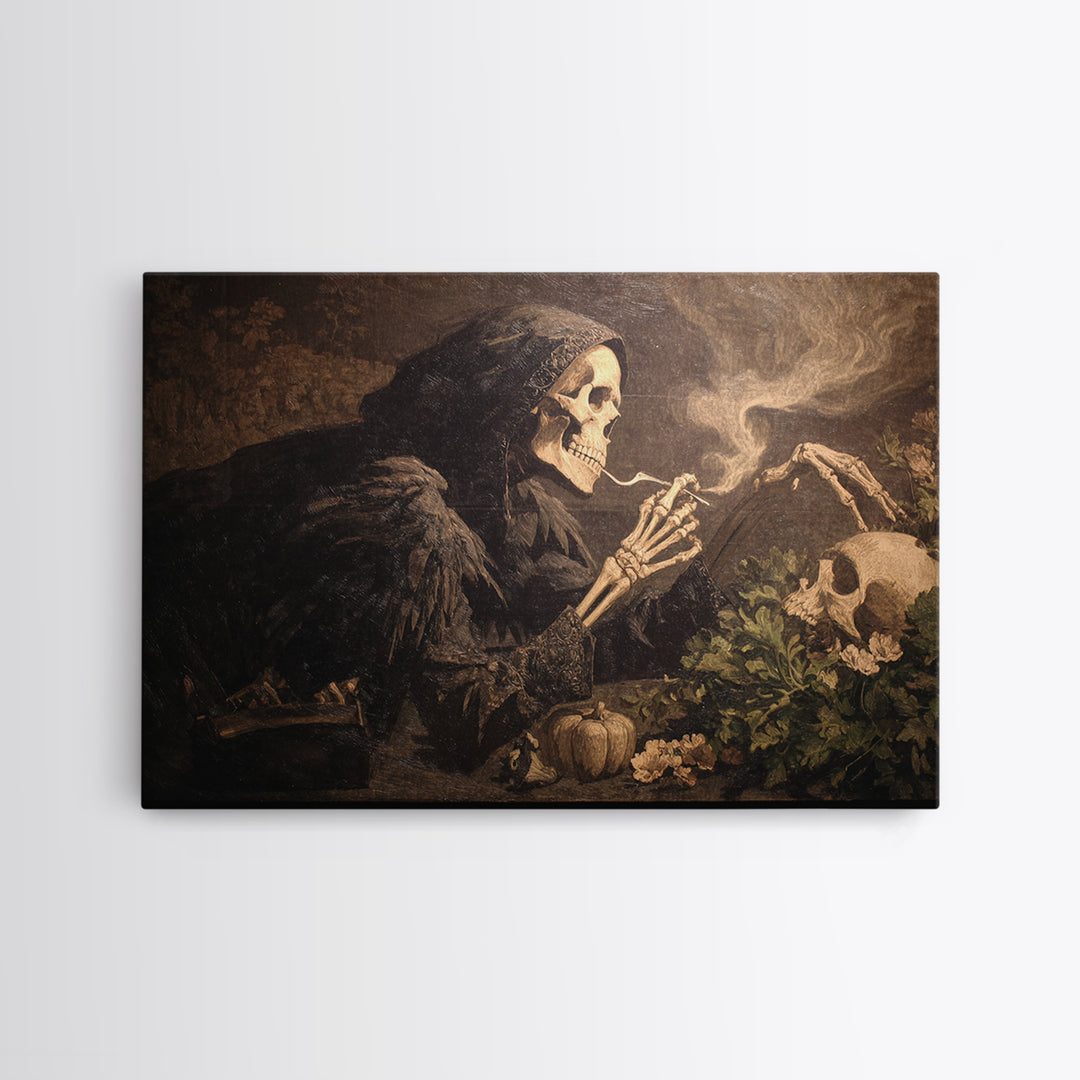 The Skeleton Gardeners, Dark Symbolist Art, Landscape Wall Art, Gothic Horror Wall Art, Framed Canvas Print, Halloween Wall Art