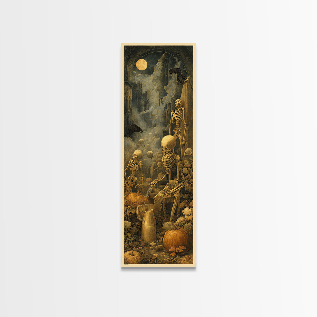 The Skeleton Gardeners, Surreal Apocalyptic Art, Tall Narrow Wall Art, Dark Fantasy Wall Art, Canvas Print, Halloween Wall Art
