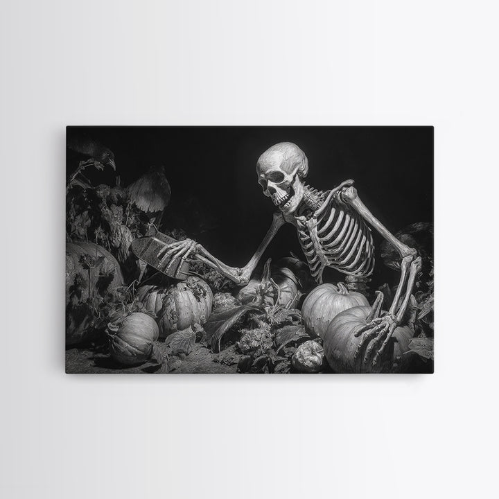 The Skeleton Gardeners, Biomechanical Horror Art, Landscape Wall Art, Gothic Horror Wall Art, Canvas Print, Halloween Wall Art