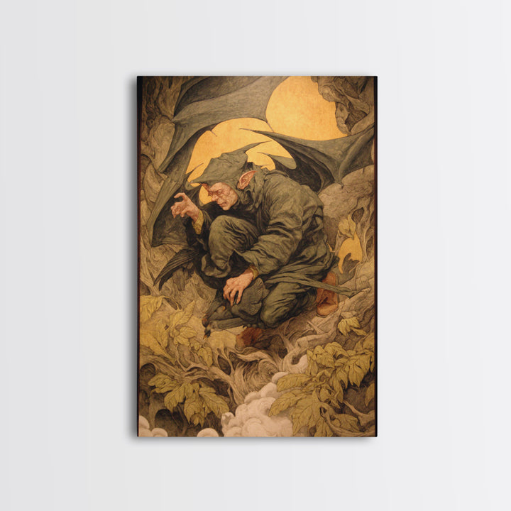 The Bat Umbrella Salesman, Dark Renaissance Art, Vertical Wall Art, Dark Halloween Decor, Framed Canvas Print, Halloween Wall Art