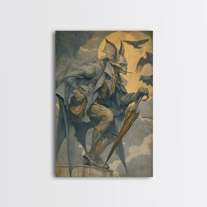 The Bat Umbrella Salesman, Decadent Gothic Art, Vertical Wall Art, Macabre Wall Art, Canvas Print, Halloween Wall Art