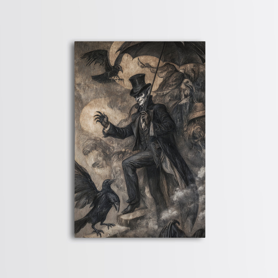 The Bat Umbrella Salesman, Expressionist Gothic Art, Vertical Wall Art, Dark Fantasy Wall Art, Canvas Print, Halloween Wall Art